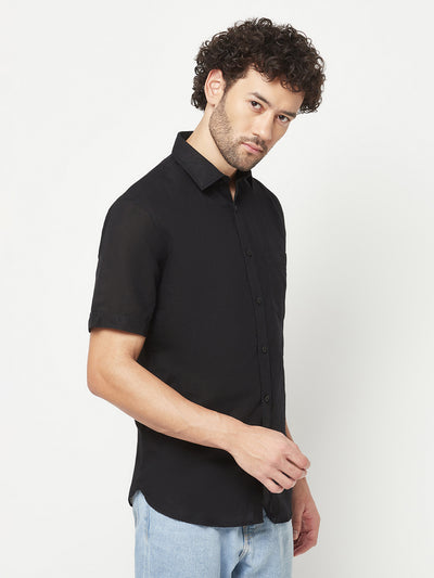 Black Linen Shirt-Men Shirts-Crimsoune Club