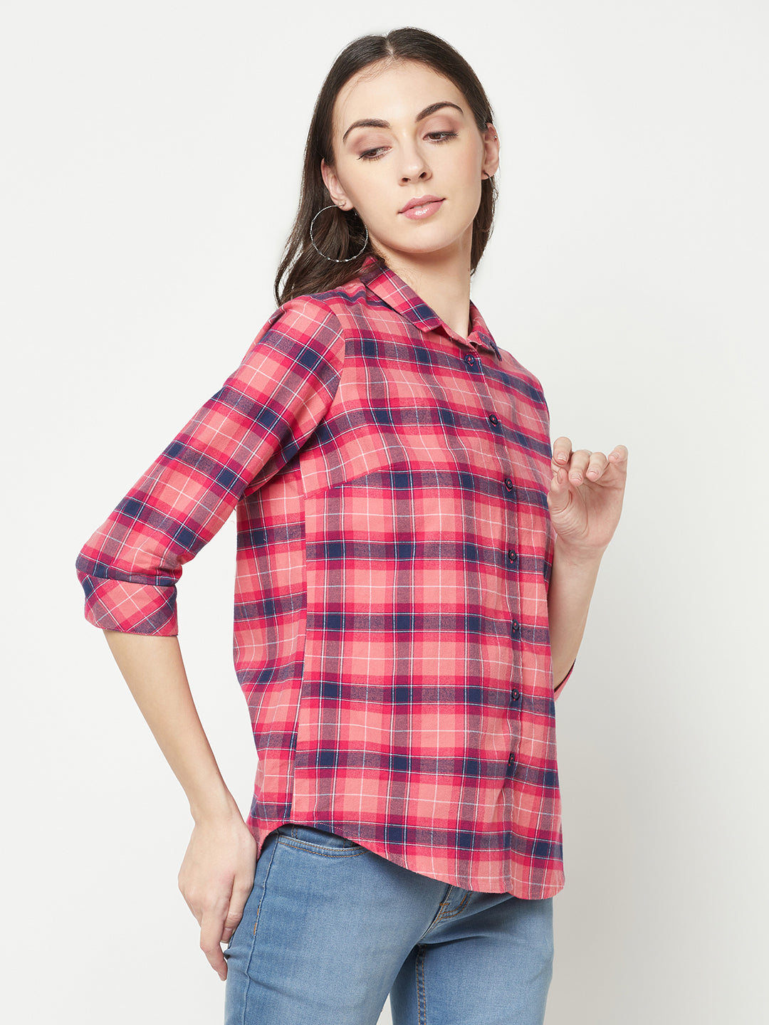 Pink Checked Shirt-Women Shirts-Crimsoune Club