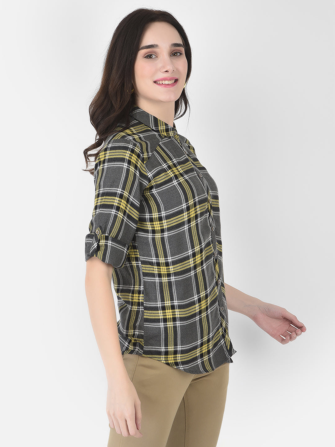 Grey Checked Shirt-Women Shirts-Crimsoune Club