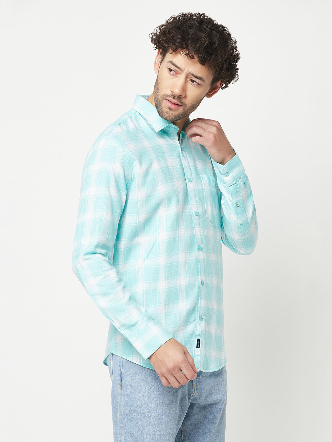 Turquoise Checked Shirt-Men Shirts-Crimsoune Club