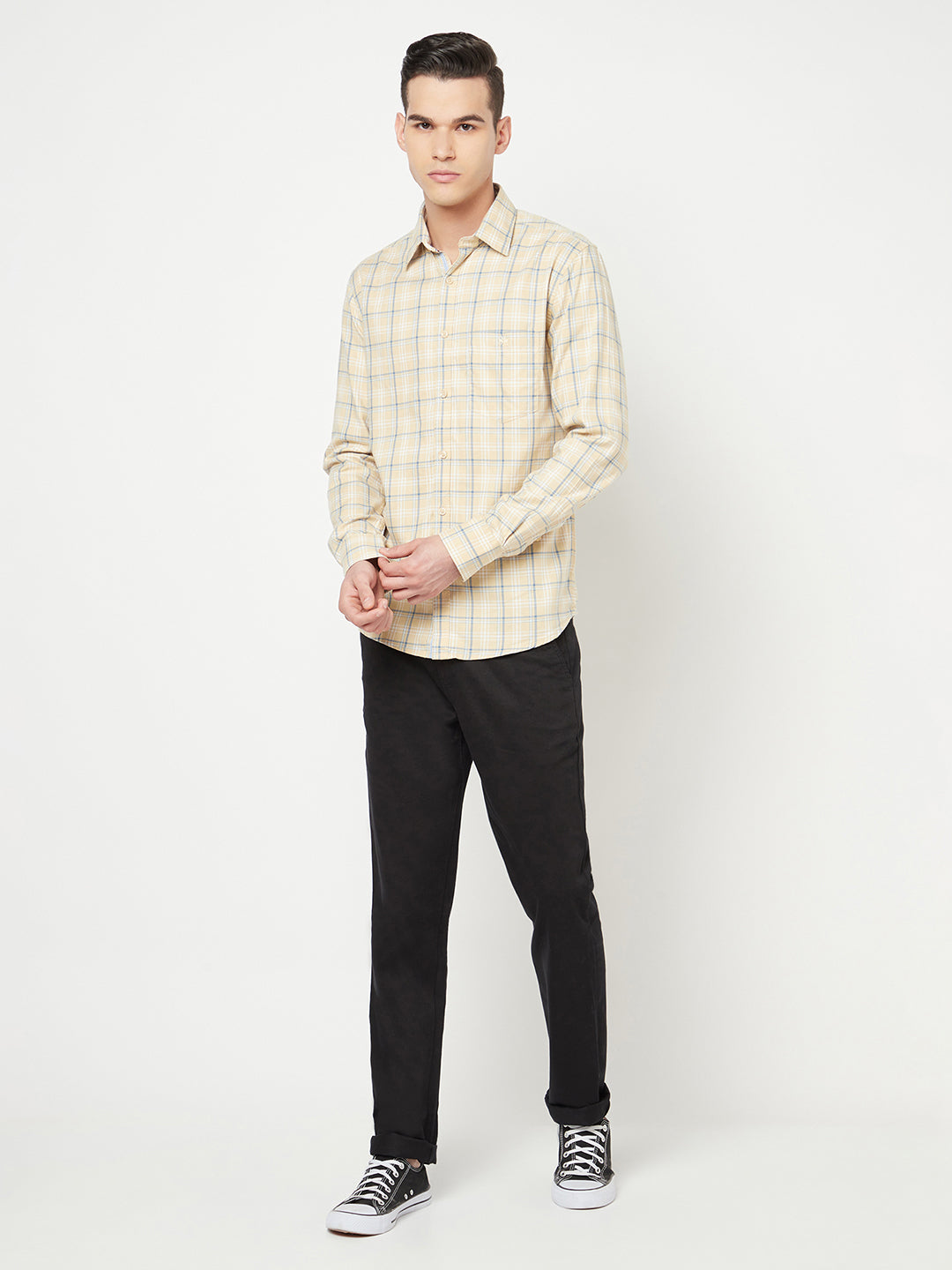 Beige Checked Shirt-Men Shirts-Crimsoune Club