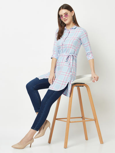 Multi-Colour Longline Checked Shirt-Women Shirts-Crimsoune Club