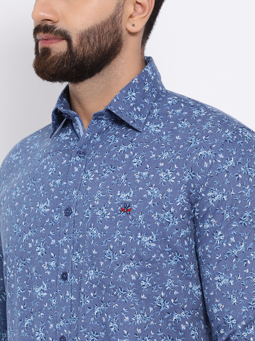 Blue Floral Printed Shirt-Men Shirts-Crimsoune Club