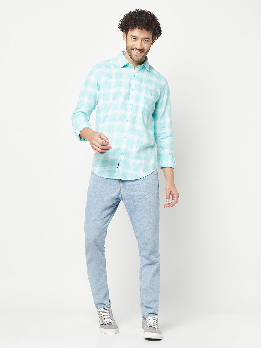 Turquoise Checked Shirt-Men Shirts-Crimsoune Club