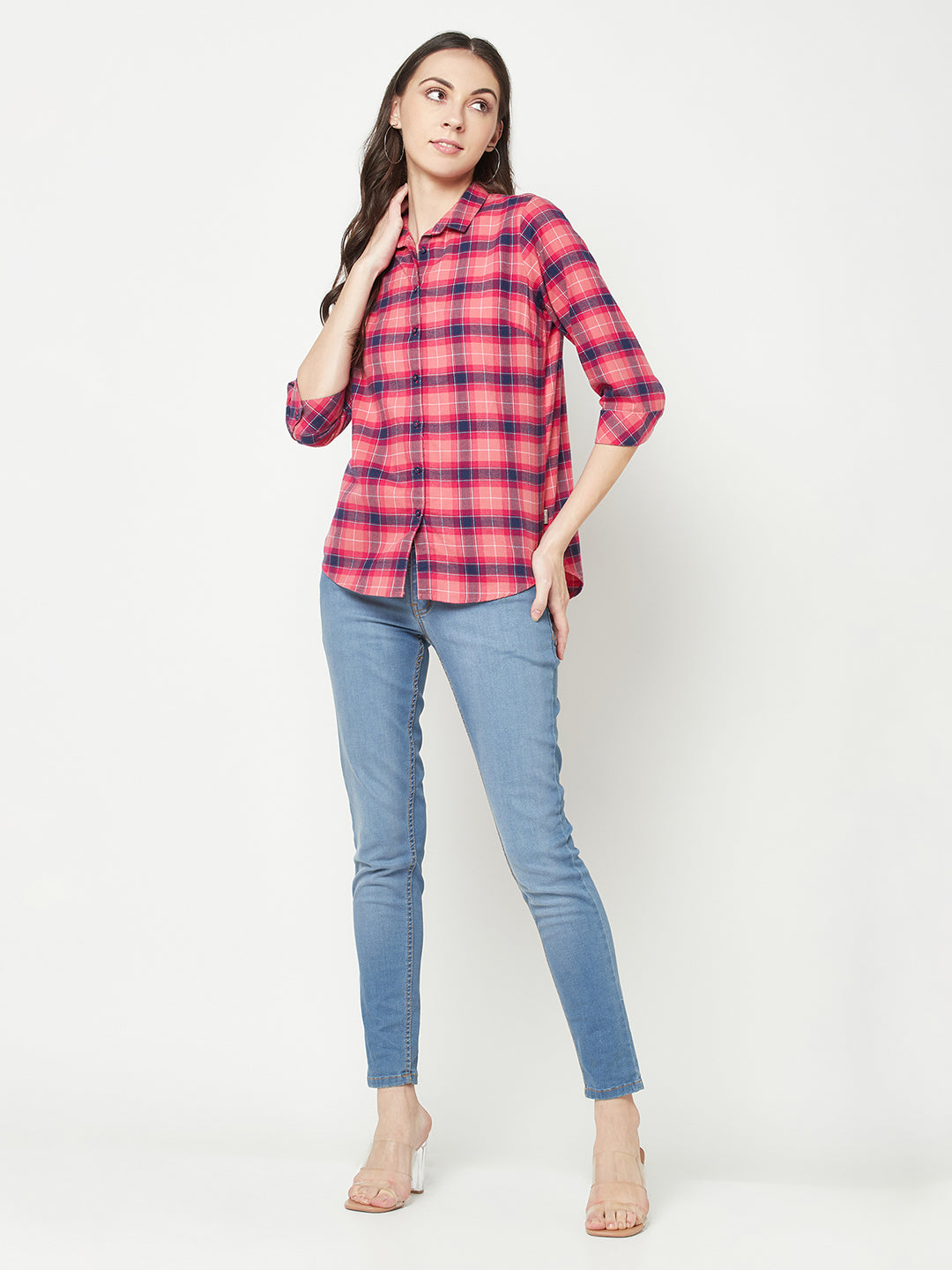 Pink Checked Shirt-Women Shirts-Crimsoune Club