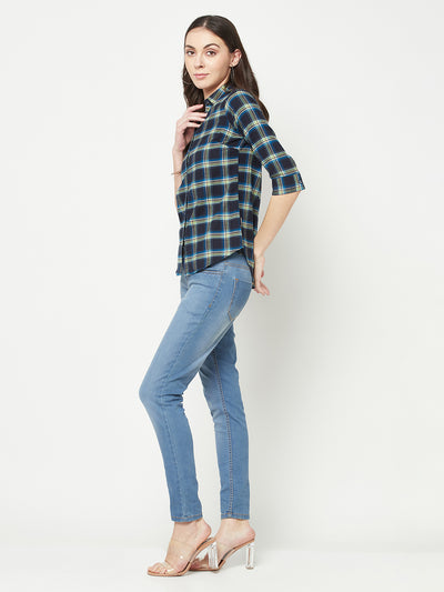 Green Checked Shirt-Women Shirts-Crimsoune Club