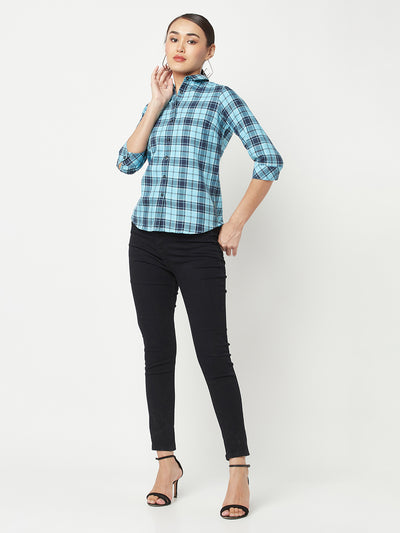 Blue Checked Shirt-Women Shirts-Crimsoune Club