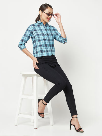 Blue Checked Shirt-Women Shirts-Crimsoune Club