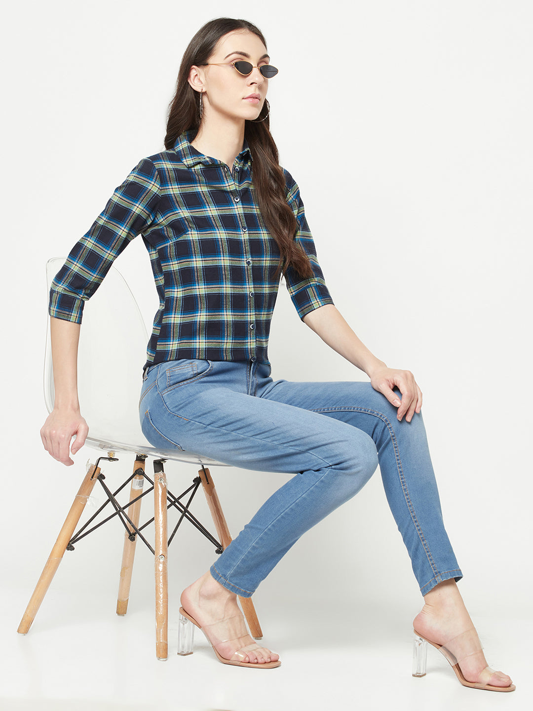 Green Checked Shirt-Women Shirts-Crimsoune Club