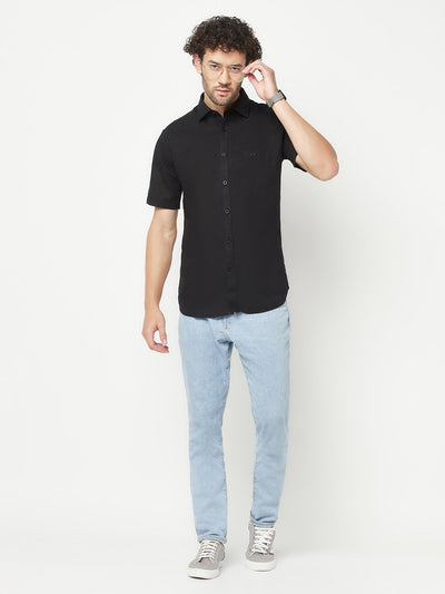 Black Linen Shirt-Men Shirts-Crimsoune Club