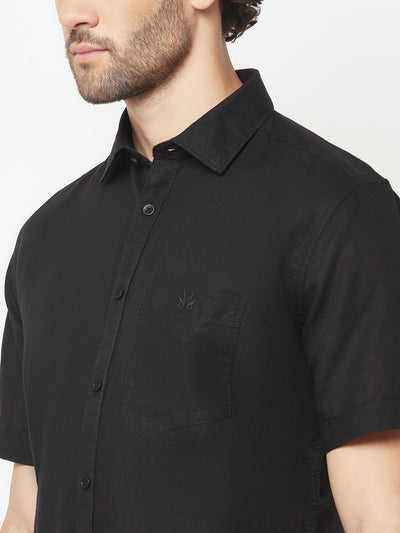 Black Linen Shirt-Men Shirts-Crimsoune Club