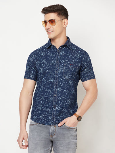 Navy Blue Floral Shirt-Men Shirts-Crimsoune Club