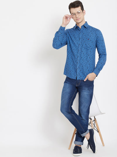 Printed Blue Shirt-Men Shirts-Crimsoune Club