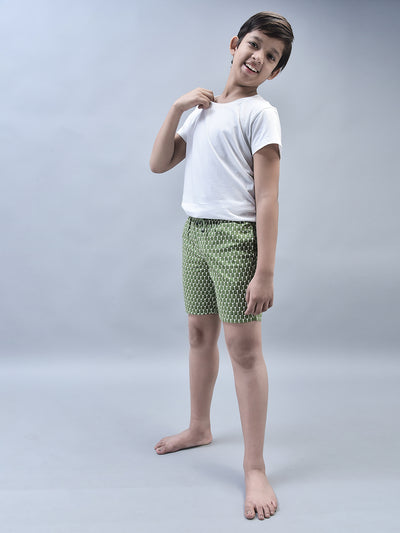 Olive Printed Lounge Shorts-Boys Lounge Shorts-Crimsoune Club