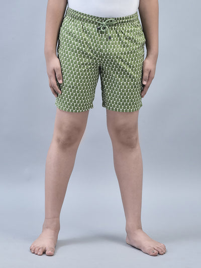 Olive Printed Lounge Shorts-Boys Lounge Shorts-Crimsoune Club