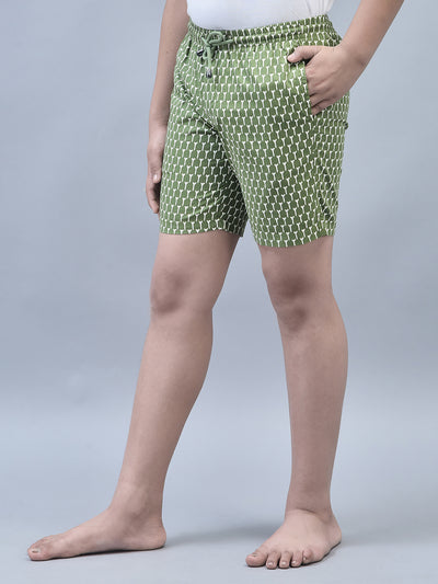 Olive Printed Lounge Shorts-Boys Lounge Shorts-Crimsoune Club