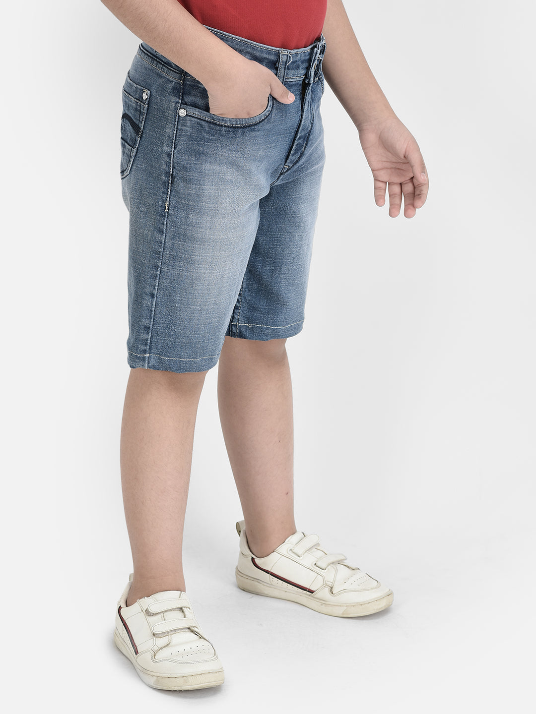 Blue Stretchable Denim Shorts-Boys Shorts-Crimsoune Club