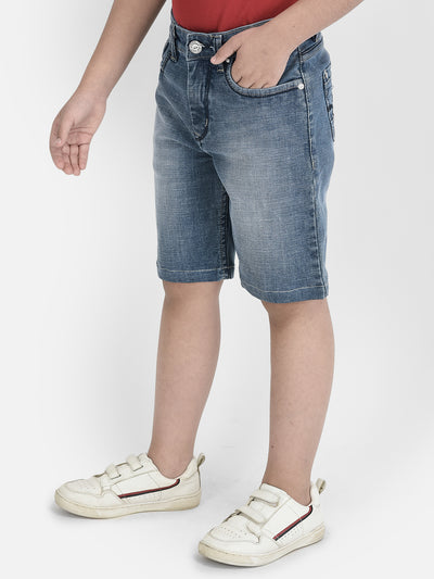 Blue Stretchable Denim Shorts-Boys Shorts-Crimsoune Club