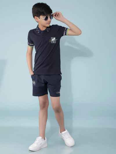 Navy Blue Color-Blocked Shorts-Boys Shorts-Crimsoune Club