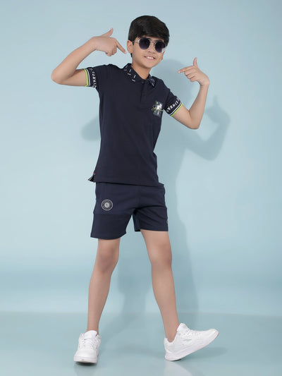 Navy Blue Color-Blocked Shorts-Boys Shorts-Crimsoune Club