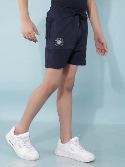 Navy Blue Color-Blocked Shorts-Boys Shorts-Crimsoune Club