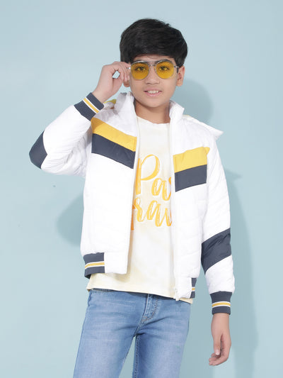 White Color-Blocked Bomber Jacket-Boys Jackets-Crimsoune Club