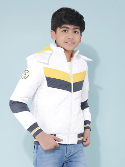 White Color-Blocked Bomber Jacket-Boys Jackets-Crimsoune Club