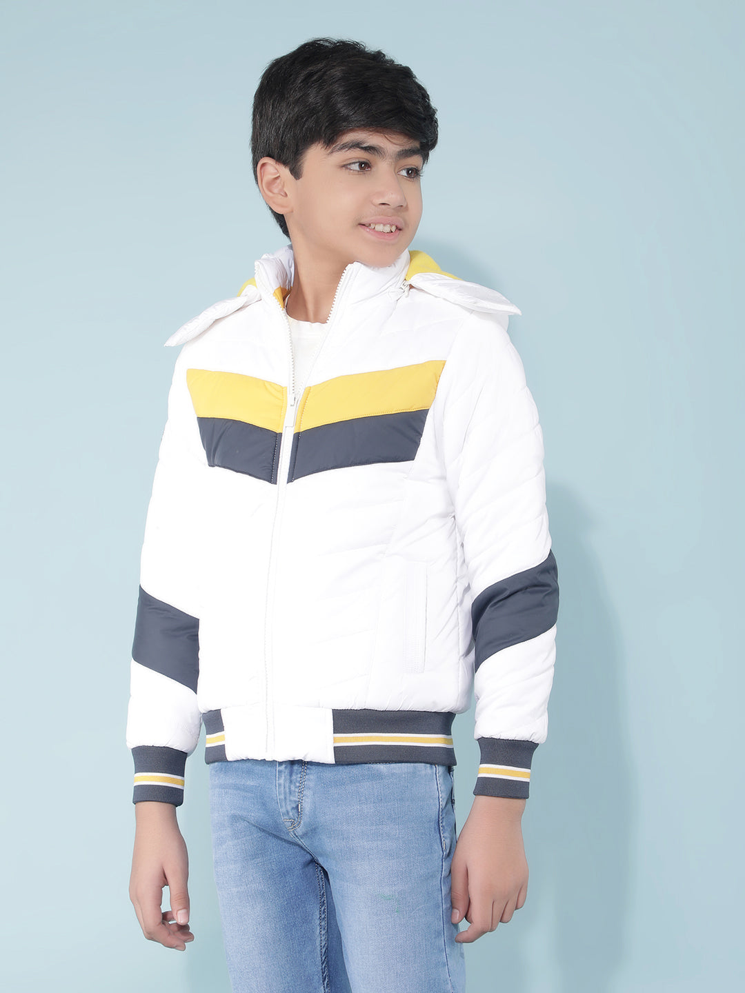 White Color-Blocked Bomber Jacket-Boys Jackets-Crimsoune Club