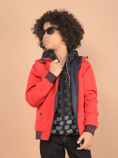 Red Reversible Hooded Neck Quilted Jacket-Boys Jackets-Crimsoune Club