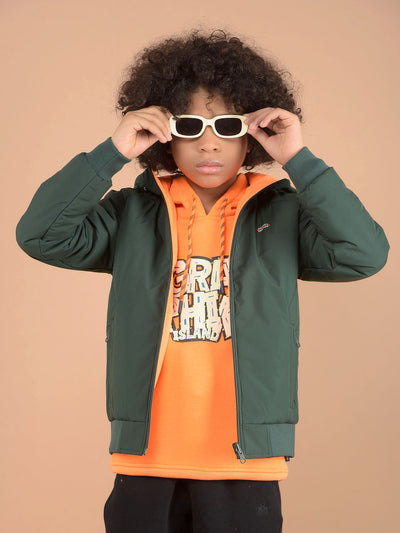 Green Reversible Hooded Neck Quilted Jacket-Boys Jackets-Crimsoune Club