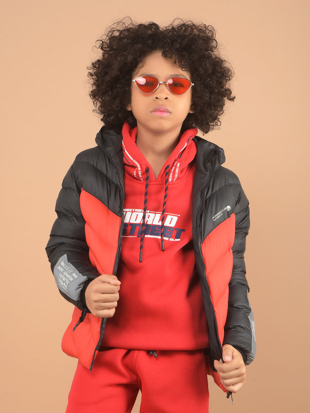 Black Color-Blocked Hooded Puffer Jacket-Boy Jackets-Crimsoune Club