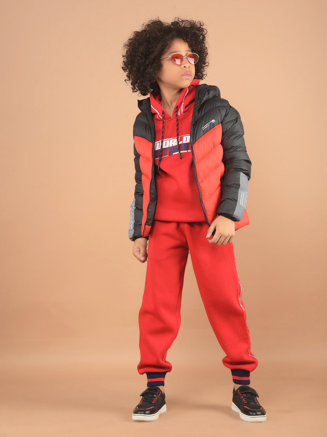 Black Color-Blocked Hooded Puffer Jacket-Boy Jackets-Crimsoune Club