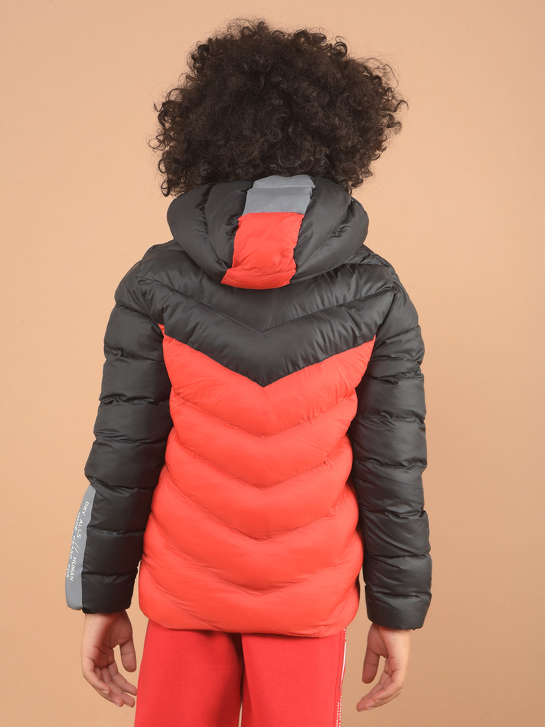 Black Color-Blocked Hooded Puffer Jacket-Boy Jackets-Crimsoune Club