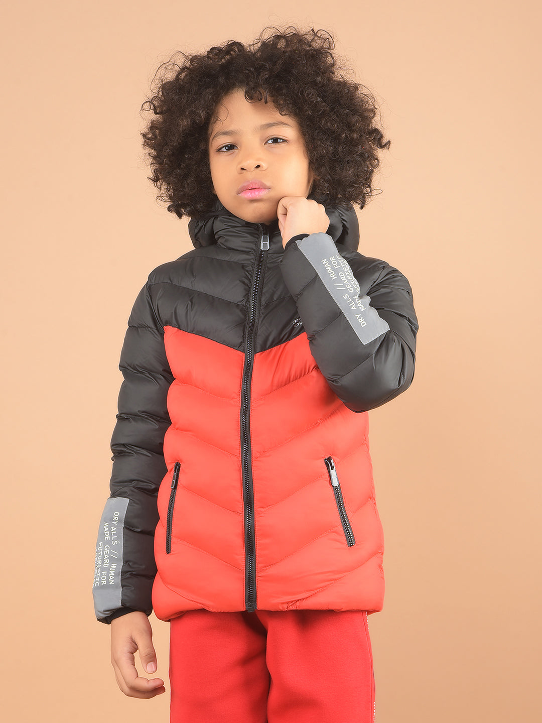 Black Color-Blocked Hooded Puffer Jacket-Boy Jackets-Crimsoune Club