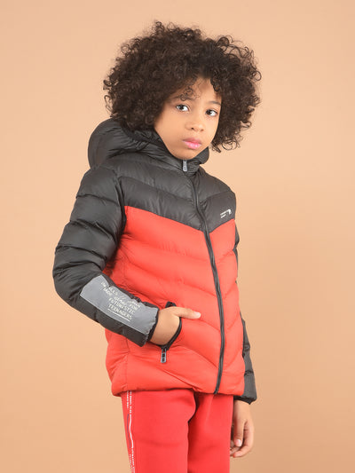 Black Color-Blocked Hooded Puffer Jacket-Boy Jackets-Crimsoune Club