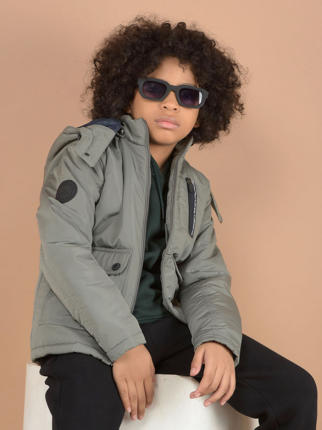 Grey Hooded Neck Quilted Jacket-Boys Jackets-Crimsoune Club