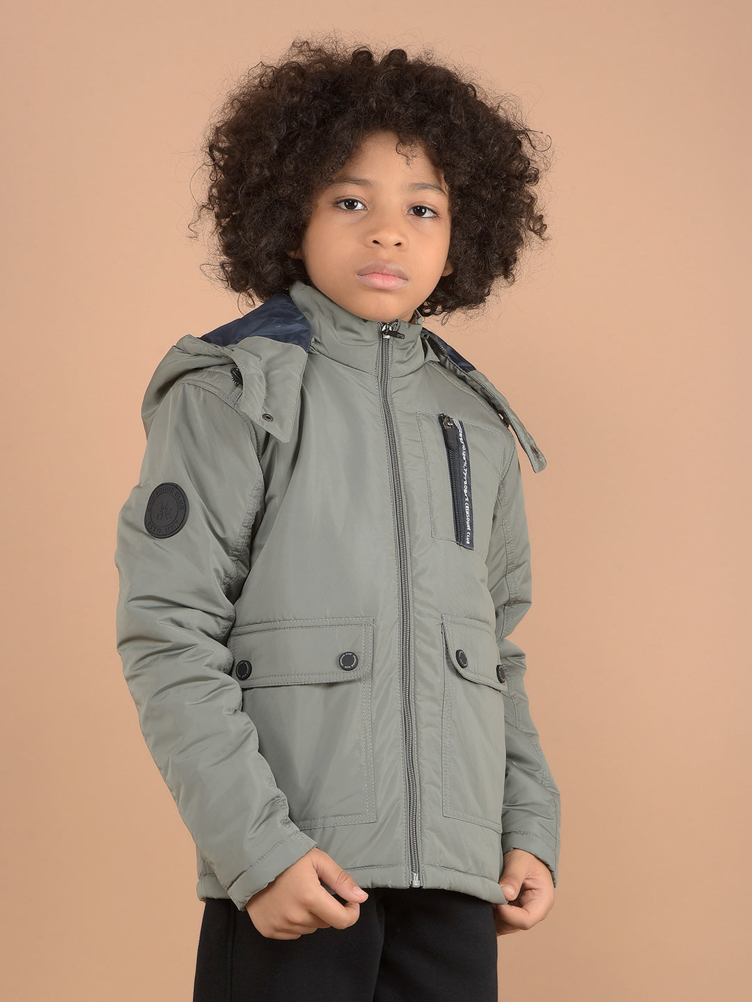 Grey Hooded Neck Quilted Jacket-Boys Jackets-Crimsoune Club