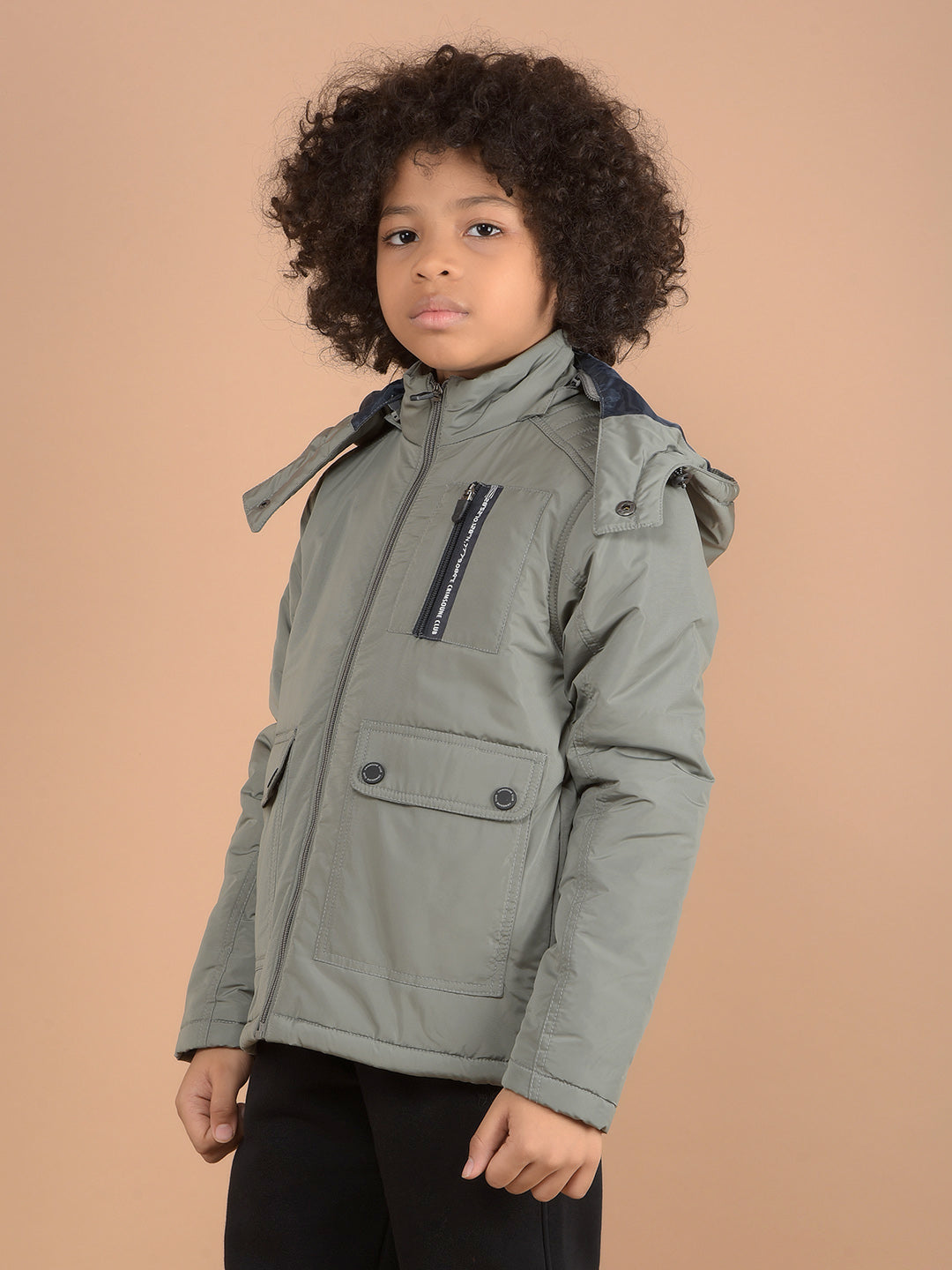 Grey Hooded Neck Quilted Jacket-Boys Jackets-Crimsoune Club