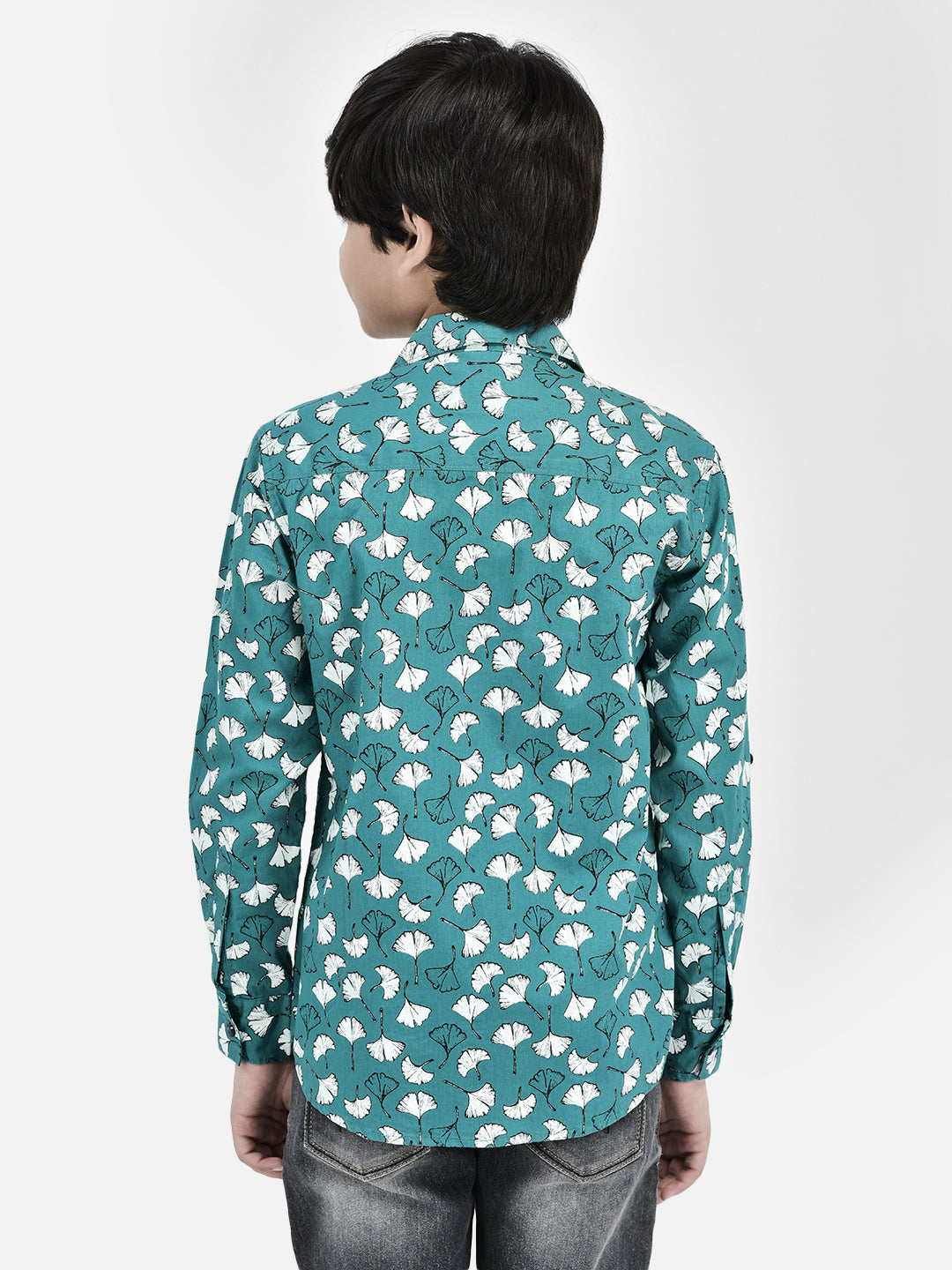 Floral Print Green Shirt-Boys Shirts-Crimsoune Club