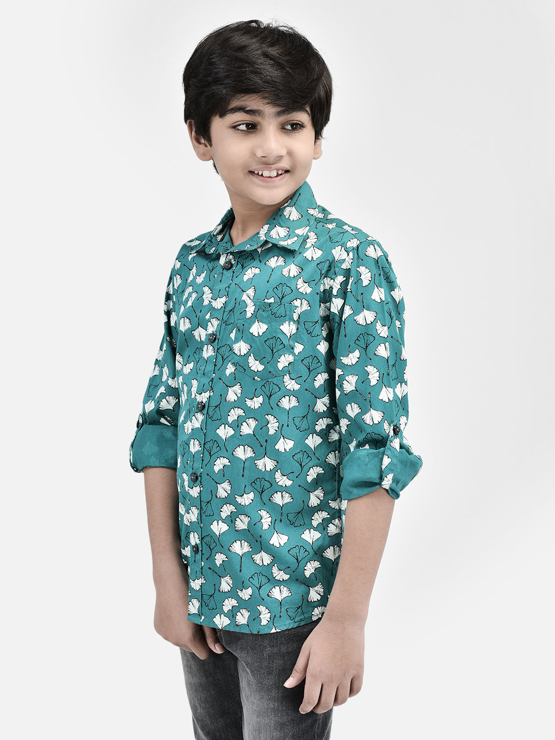 Floral Print Green Shirt-Boys Shirts-Crimsoune Club