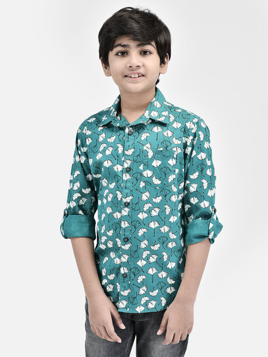 Floral Print Green Shirt-Boys Shirts-Crimsoune Club