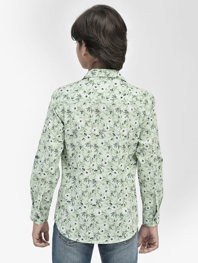 Floral Print Green Shirt-Boys Shirts-Crimsoune Club