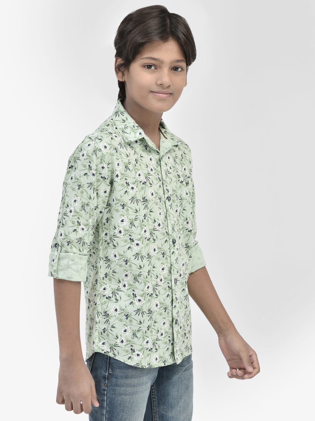 Floral Print Green Shirt-Boys Shirts-Crimsoune Club