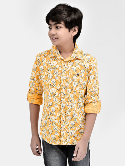 Floral Print Yellow Shirt-Boys Shirts-Crimsoune Club