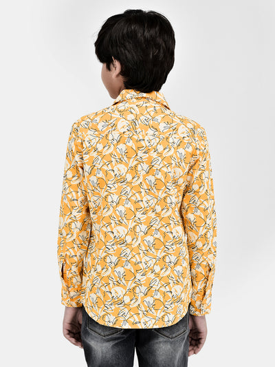 Floral Print Yellow Shirt-Boys Shirts-Crimsoune Club