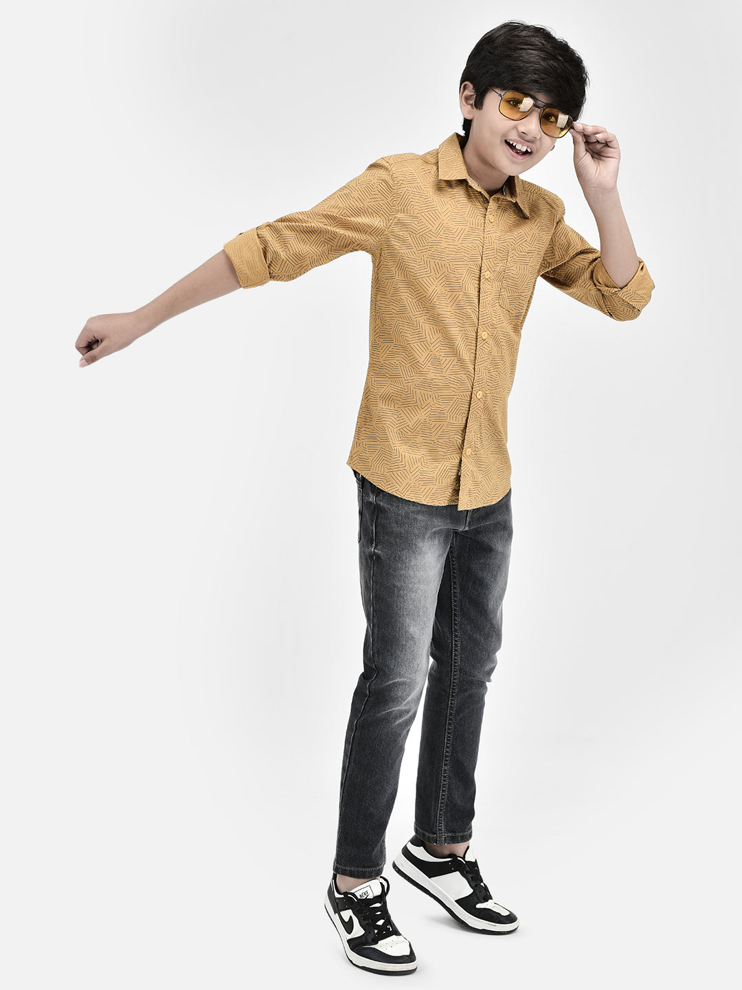 Printed Mustard Shirt-Boys Shirts-Crimsoune Club