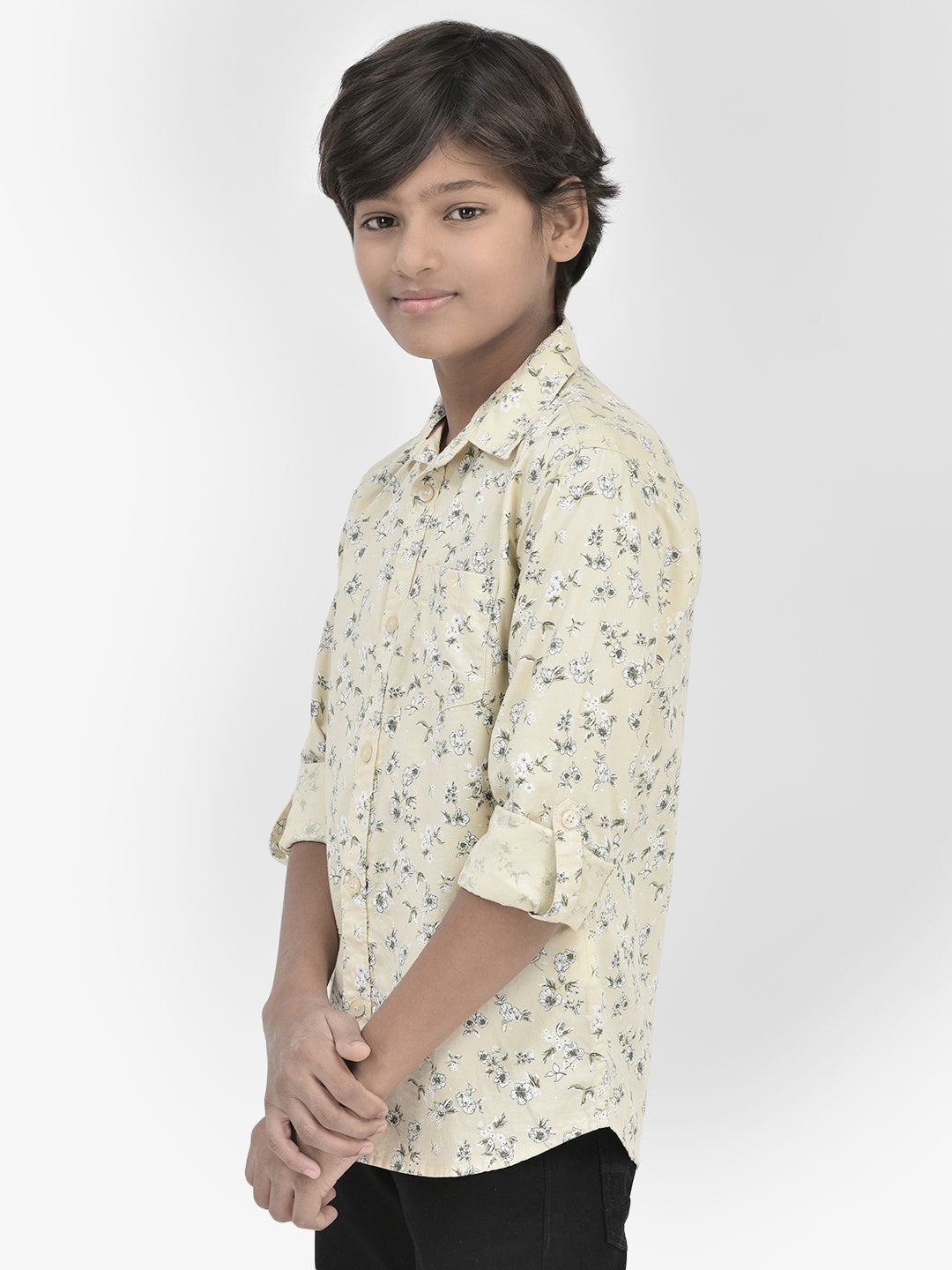 Floral Print Beige Shirt-Boys Shirts-Crimsoune Club