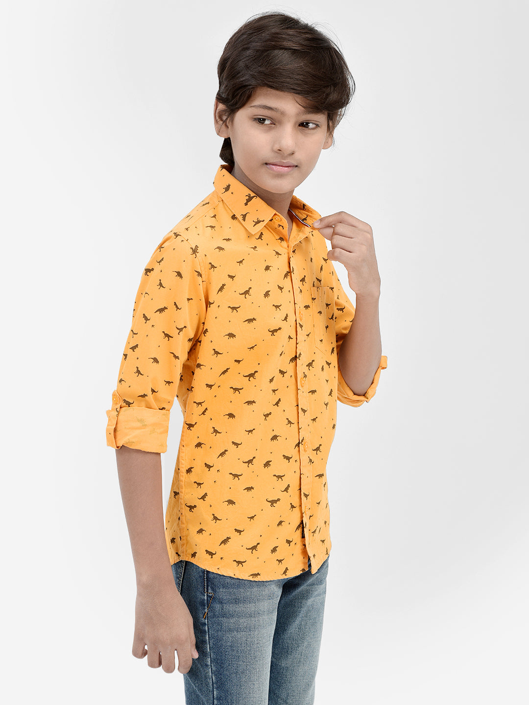 Printed Mustard Shirt-Boys Shirts-Crimsoune Club