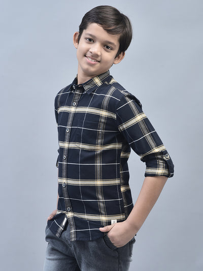 Navy Blue Checked Shirt-Boys Shirts-Crimsoune Club