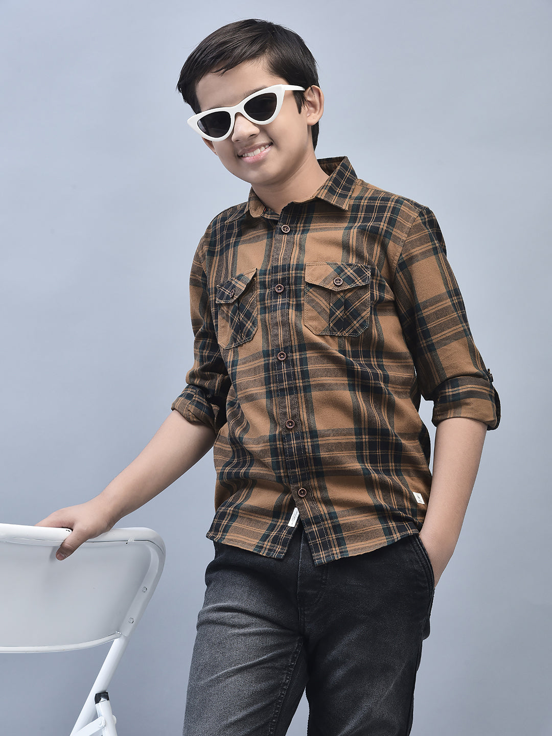 Brown Checked Shirt-Boys Shirts-Crimsoune Club